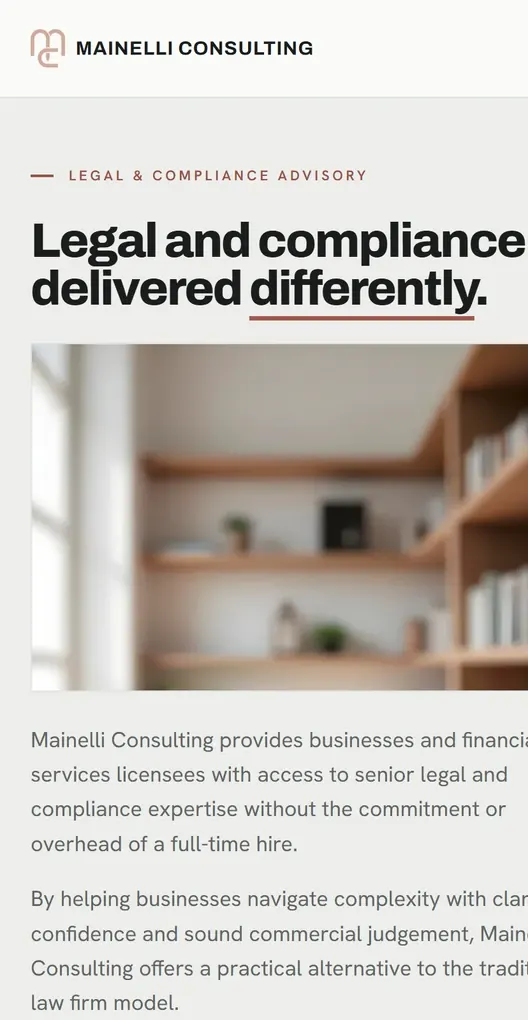 The Mainelli Consulting homepage on a phone