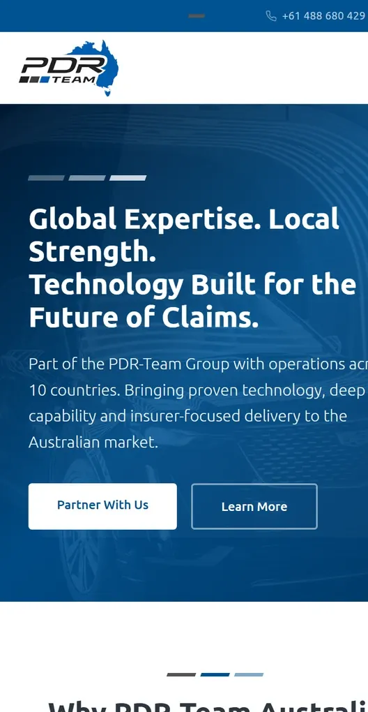 The PDR-Team Australia homepage on a phone